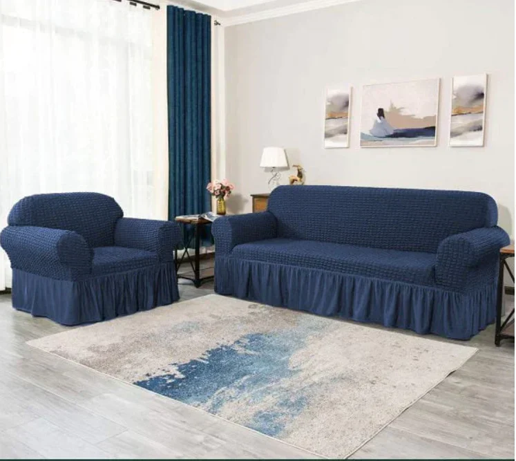 RUFFELED SUR SUCKER TURKISH SOFA COVER - Blue - Image 3