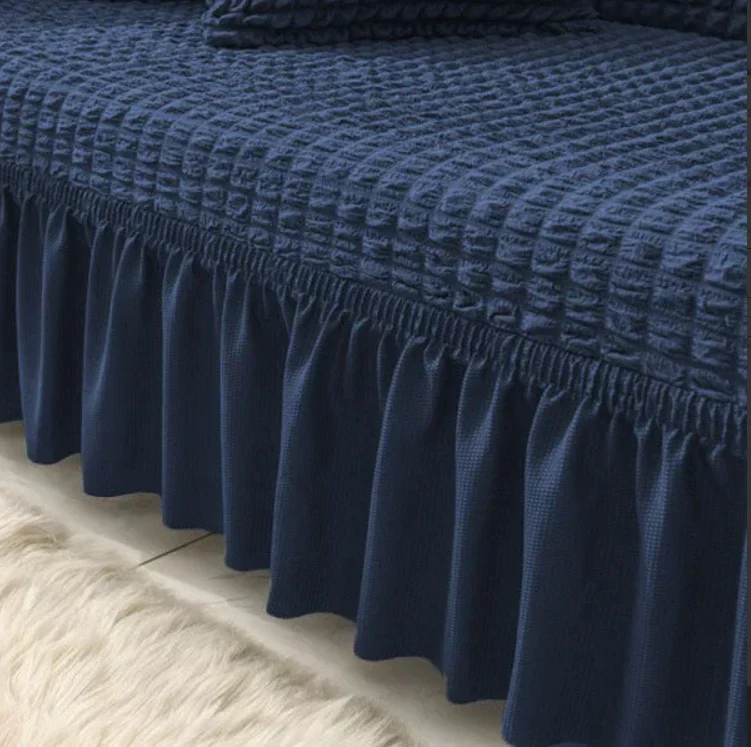 RUFFELED SUR SUCKER TURKISH SOFA COVER - Blue - Image 4