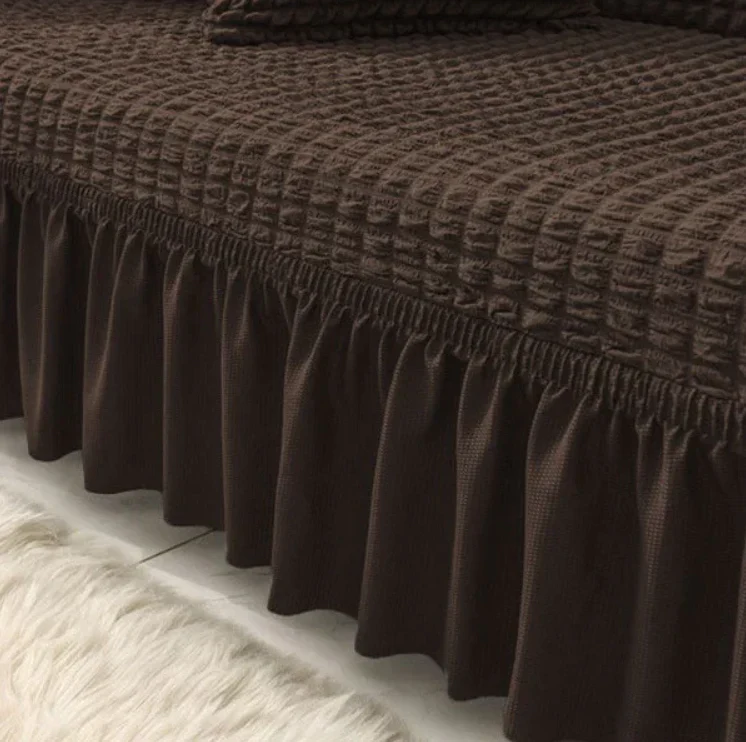 RUFFELED SUR SUCKER TURKISH SOFA COVER - Brown - Image 3
